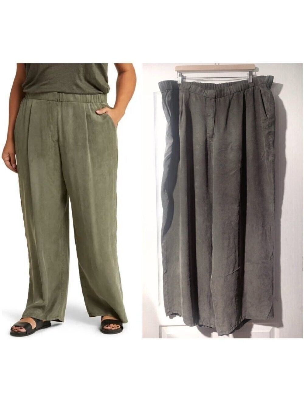 Eileen Fisher | Sandwashed Twill Wide Trouser Pant In Grove Green